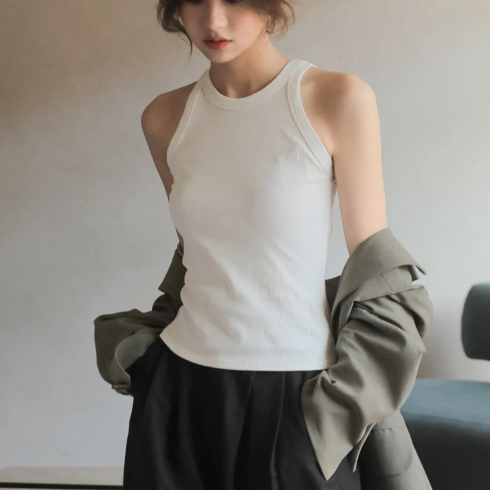 Casual Woman Tops Neck Summer Basic Shirts White Black Sports Yoga Crop Top Outdoor Vest Off Shoulder Female Sexy Tank Top Women image 5