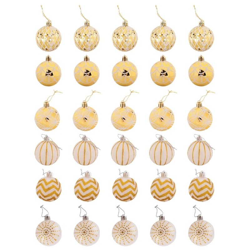 

30Pcs Christmas Tree Decor High Qulity White Gold Ball Ornament Bauble Party Hanging Ball For Home Christmas Decorations