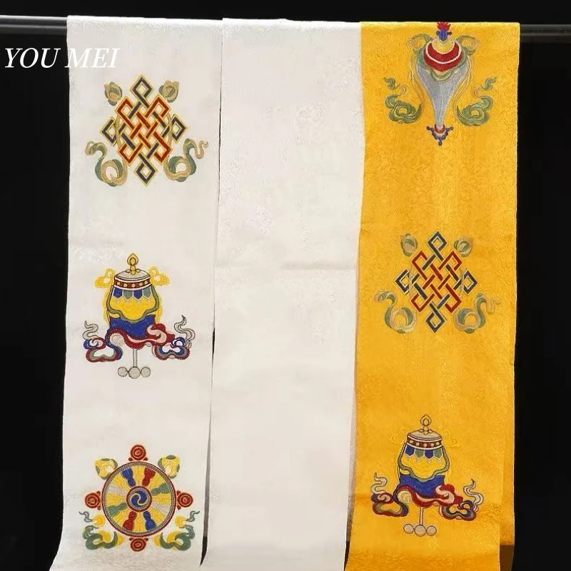 

Tibetan Hada,Eight Auspicious Symbols Thickened Silk Brocade Embroidered Khata Pendant Tapestry Tantric Buddhist Item Decorative