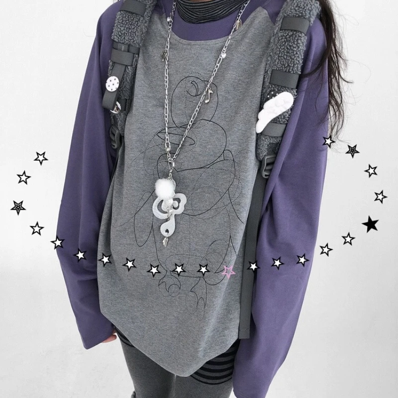 2025 Autunno Inverno Nuovo modello di stampa animale Splicing Girocollo da donna Camicia che tocca il fondo T-shirt a maniche lunghe dal design retrò da donna