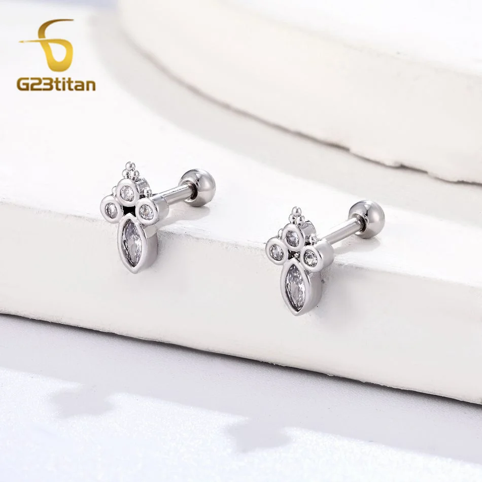 1pc 16G Titanium Screw Labret Tragus Zircon Stud Ear Cartialge Conch Body Surgical Piercing Earrings Women's Jewelry Decoration image 4