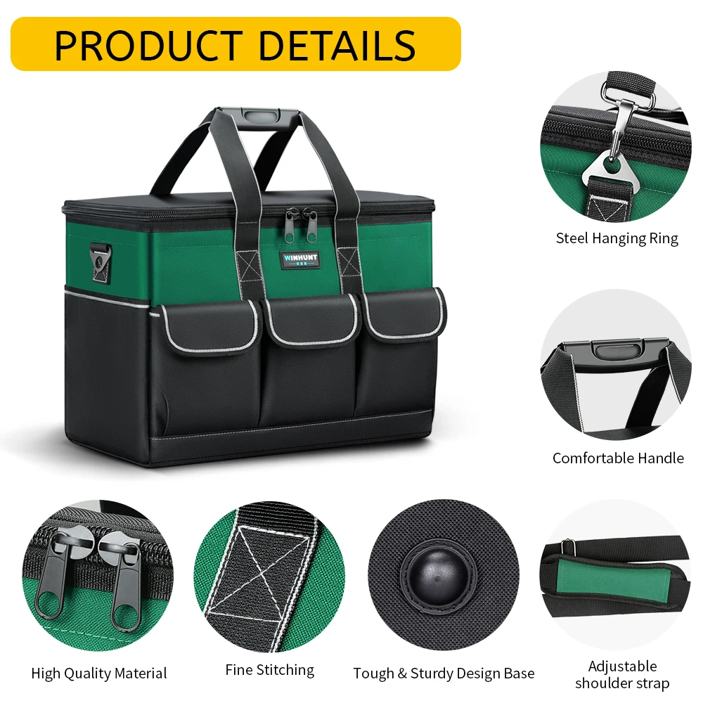 WINHUNT Tool Bag - 14 Inches/17 Inches/19 Inches, Large Capacity Top Open, Oxford Cloth, Large Storage - For Electricians