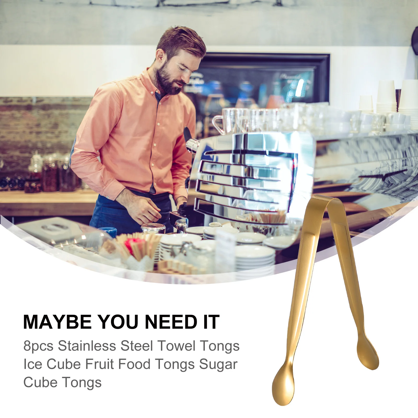 

8pcs Stainless Steel Ice Tongs Multifunctional Food Tongs For Kitchen Bar Buffet Bbq Ice Cube Clips Cooking Tong