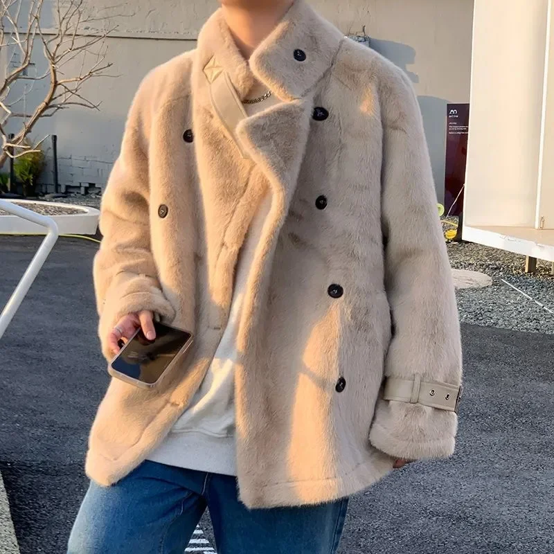2023 Autumn and Winter New Imitation Mink Coat Men Loose Design Sense Niche Thick Fur Cotton-padded Warm Cotton-padded Jacket