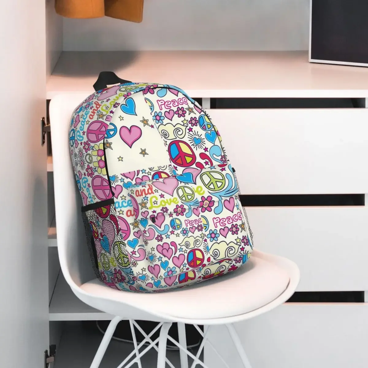 Peace and Love Cartoon School Bags for Children, Teenager Bookbag, Laptop Rucksack, Initiated Bag, Large Capacity