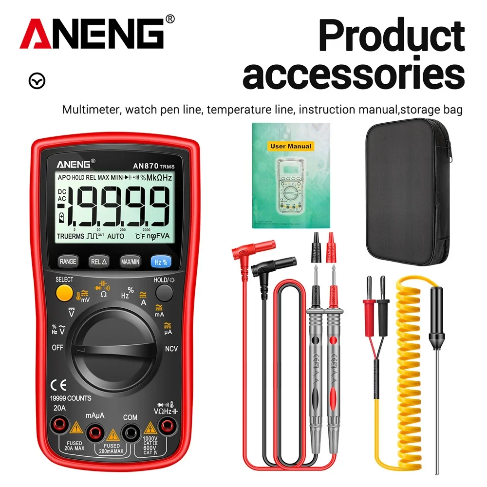 19999 Counts True RMS Digital Multimeter ANENG AN870 Ohm Volt Amp Meter Measuring AC/DC Voltage Tester Tools view 6