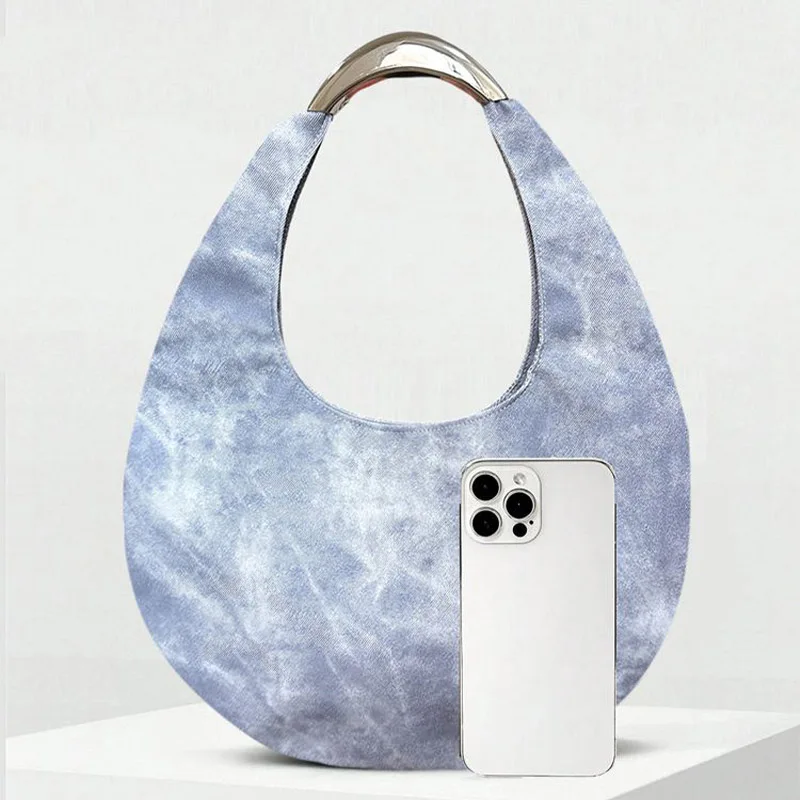 Tas Selempang Rajut Desain Retro Denim Musim Gugur dan Musim Dingin 2025, Tas Bahu Fashion, Tas Crescent Portabel, Tas Bucket