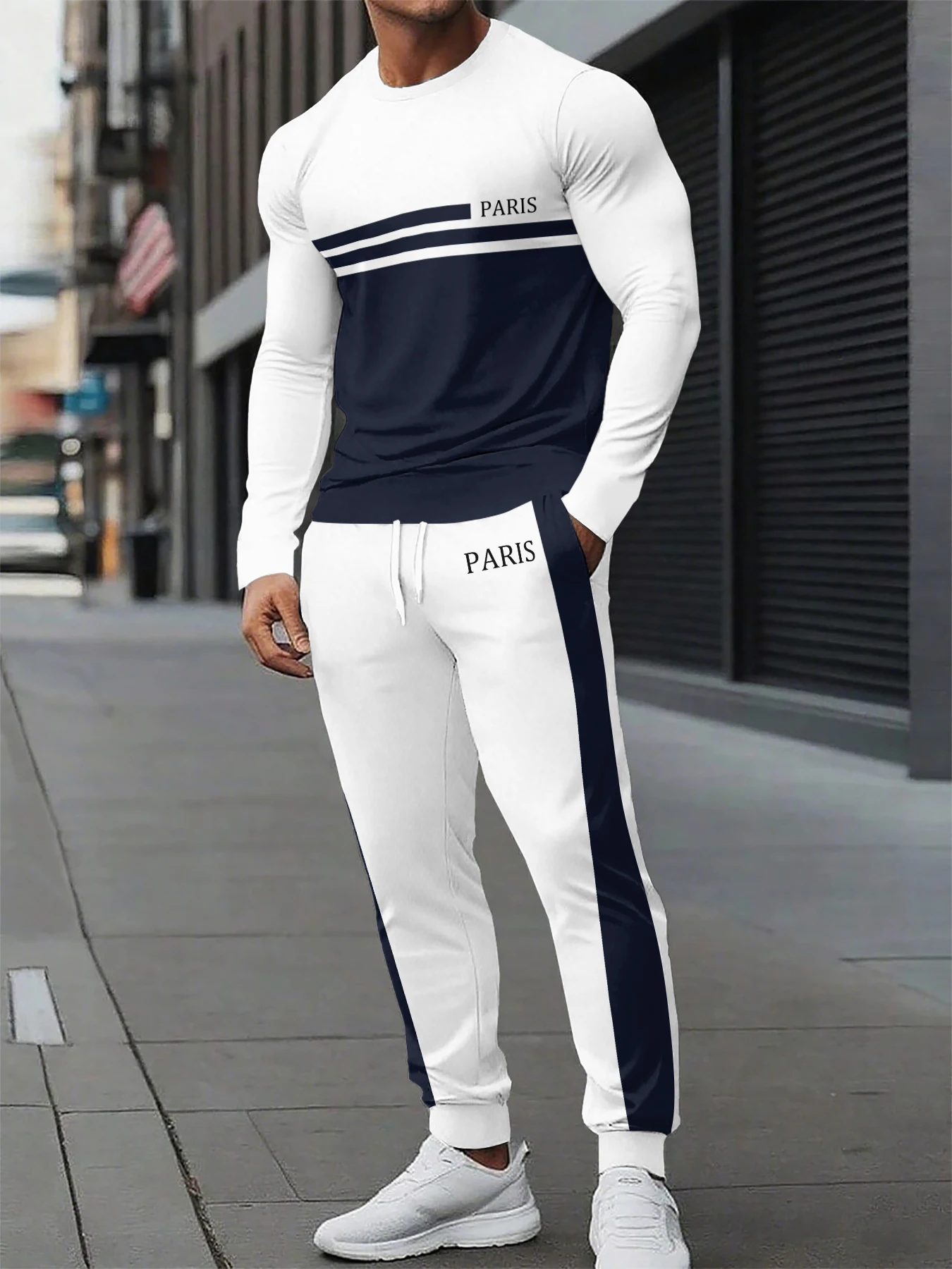 

The new men's suit Casual and fashionable striped printed outdoor men's wear