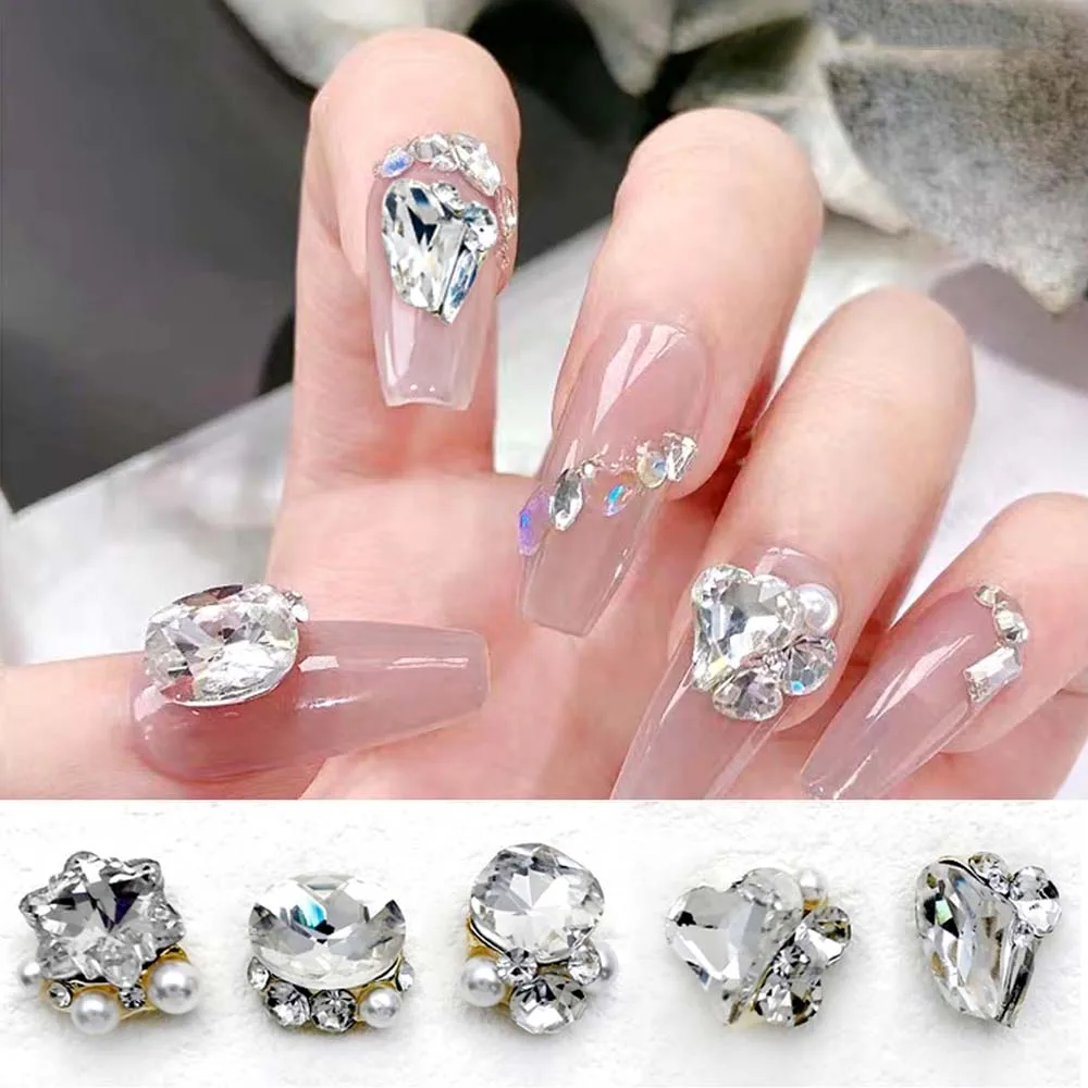 

10Pcs/lot 3D Crystal Heap Nail Art Rhinestone Decorations Clear Diamond Mocha Gold Bottom Jewelry Luxury Shiny Nail Charms