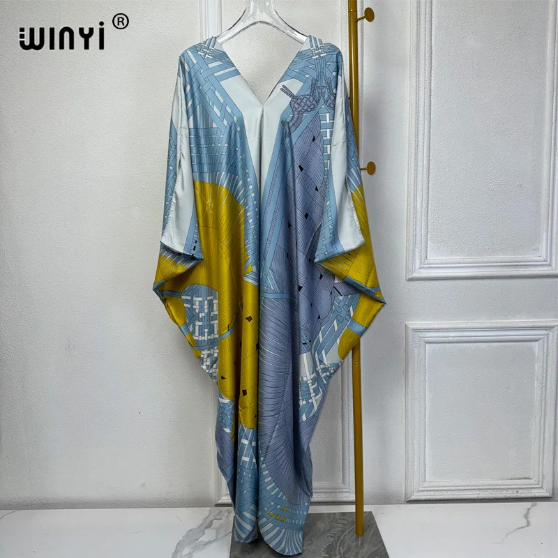 WINYI summer kaftan kuwait Women Boho print Beach Maxi Dress abaya dubai luxury abaya muslim woman dubai Fashion evening dress