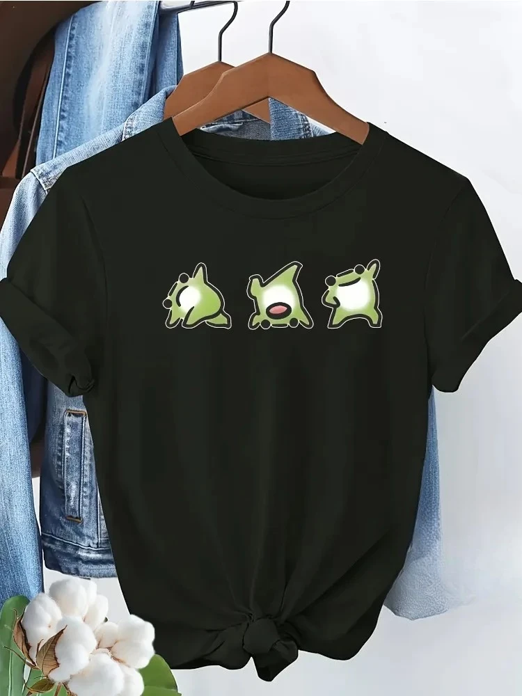 Women's Short-Sleeve T-Shirt Cute Cartoon Frog Print Casual Crew Neck Top Breathable&Comfortable Pullover Design Graphic Tshirts