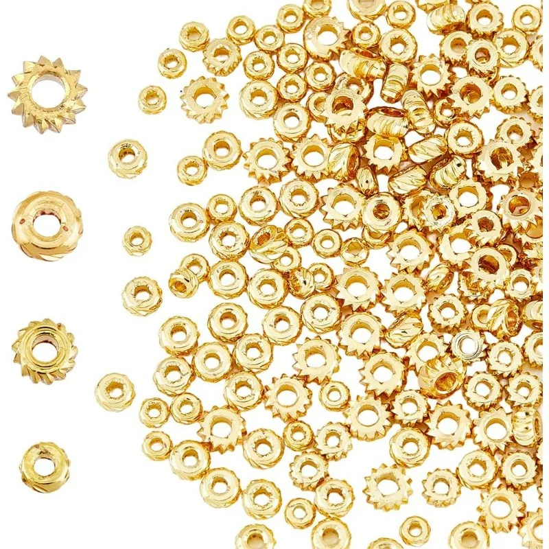 200Pcs Textured Brass Spacer Beads 2.8~5mm Rondelle Beads Golden Flat Round Bead Long-Lasting Plated Bead for Bracelet Keychain