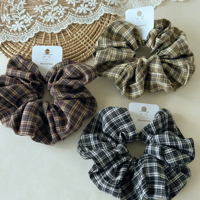 korea Retro lagre Plaid hair scrunchies for women big elastic hiar tie girls College style hair rubber bands hair accessories