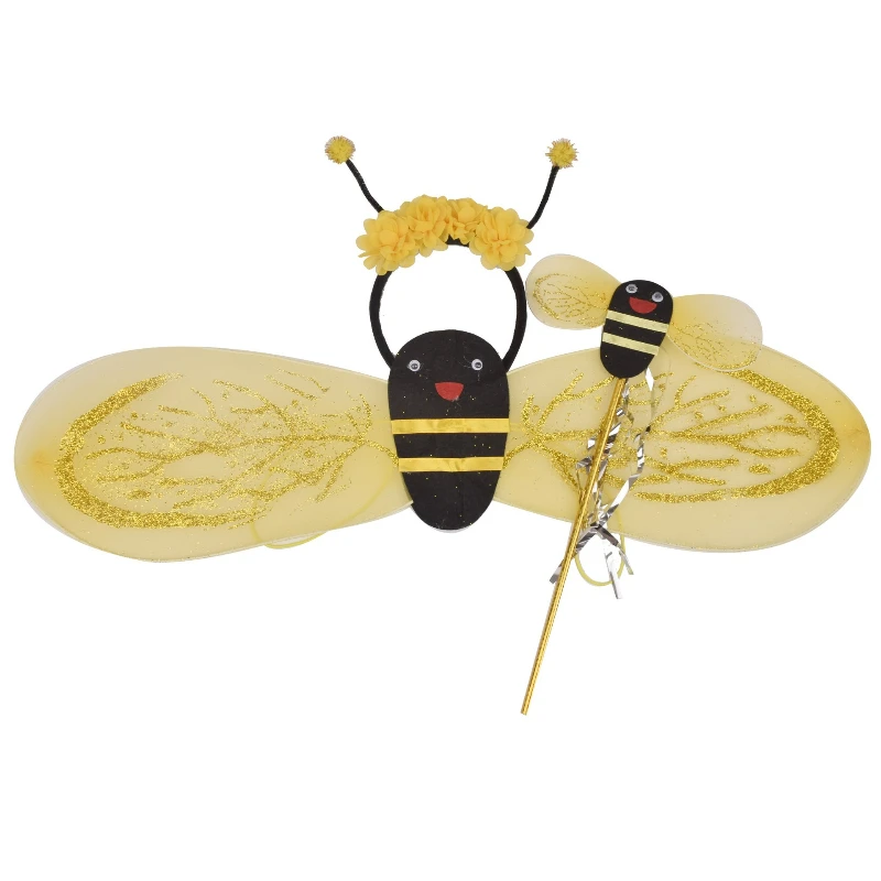

New Girls Foldable Bee Wings Matching Flower Headband and Wand Set Ideal for Carnival Birthday Party Stage Performance Decor