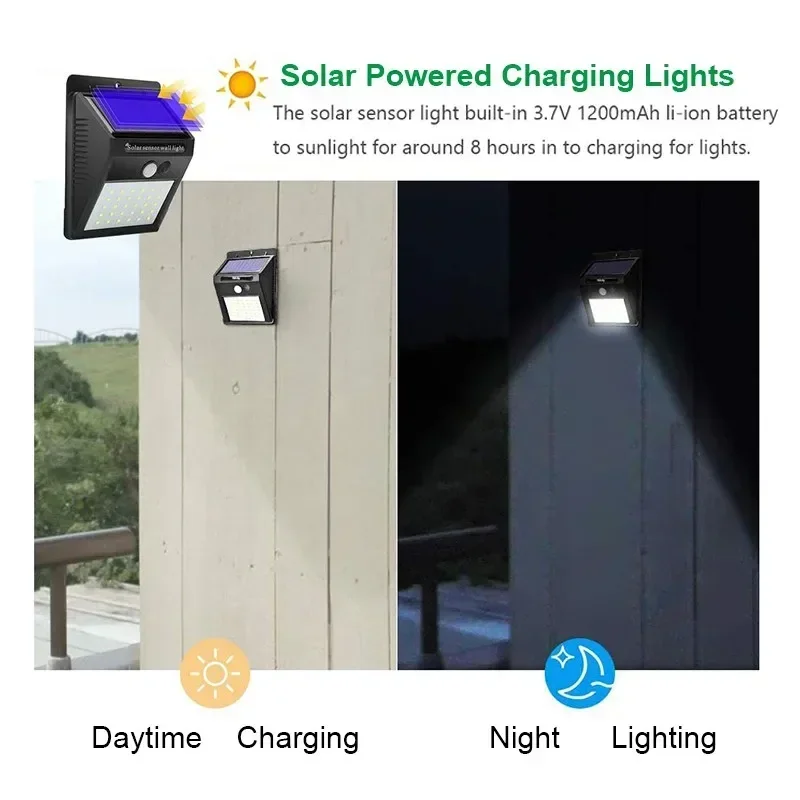 Applique murale solaire LED avec détecteur de mouvement sans fil, imperméable, luminaire décoratif d\'extérieur, idéal pour un jardin, 30/100