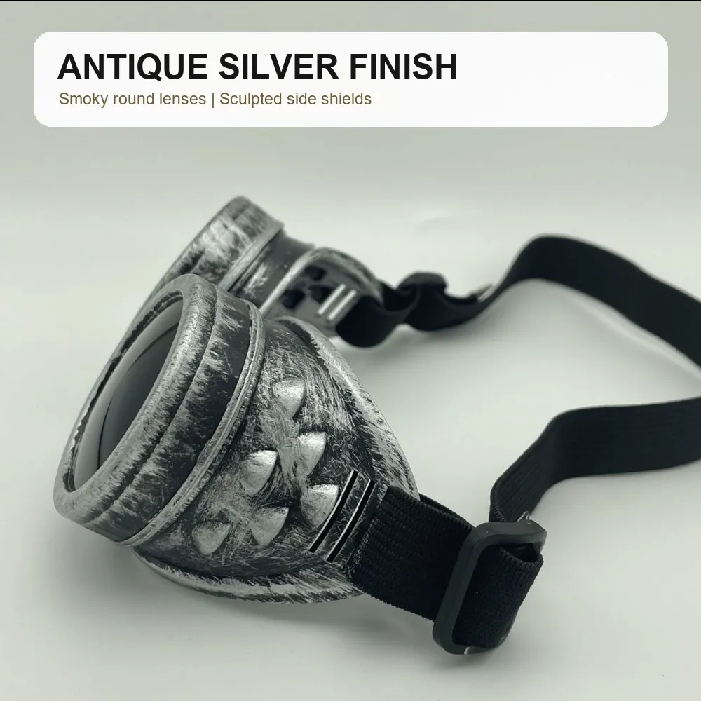 Retro Round Steampunk Goggles Dark Lens Adjustable Elastic Head Strap Costume Eyewear for Cosplay Festival Parties Photo Styling