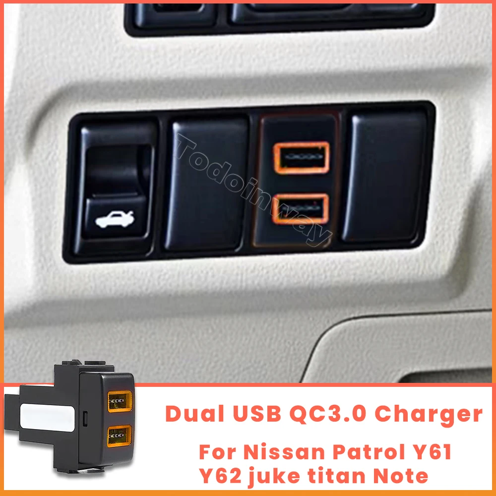 Dual USB Charger Adapter Car 12V Phone Fast Charging Socket For Nissan Patrol Y61 Y62 Altinma ARMADA titan pathfinder Note juke