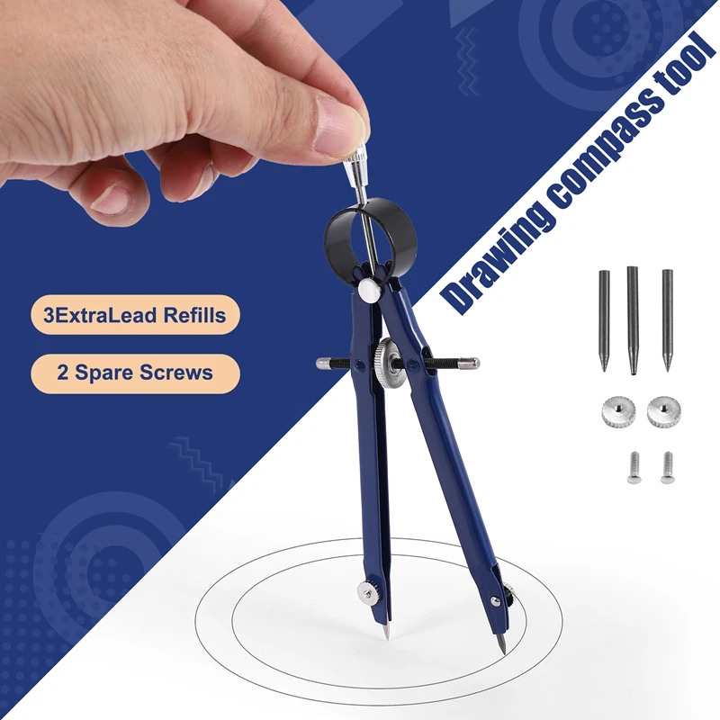 Professional Compass, Compass Geometry Set with Lock, Math and Precision Compass, Metal and for Solid-A62I