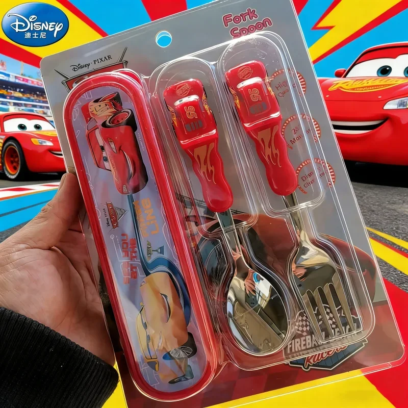 

Disney Lightning McQueen Cutlery Set 304 Stainless Steel Kids Fork Spoon with Storage Box 3D Cartoon Tableware Birthday Gift