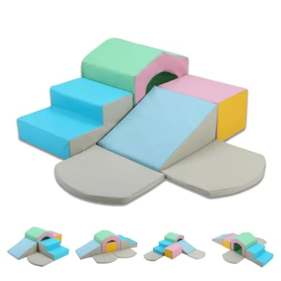 

Розовые 6-компонентные пенопластовые блоки для лазания для малышей и младенцев, мягкие, водонепроницаемые игровые конструкции, легко моются, для использования в помещении и на улице, игровая площадка C