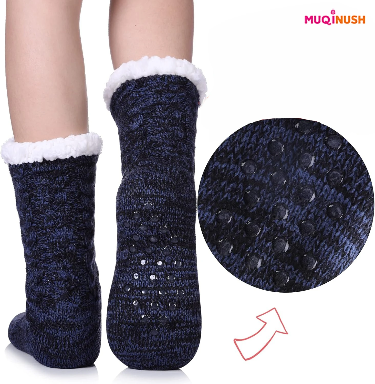 

1 Pair Womens Non Slip Slipper Socks Winter Warm Soft Cozy Fuzzy Fleece-lined Grippers Home Adding Velvet Inside Socks Black