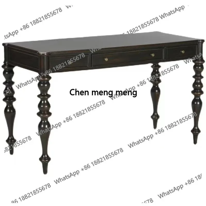 X مكتب من الخشب الصلب، مكتب من خشب البلوط الأسود القديم، دراسة منزلية، مكتب كمبيوتر #3