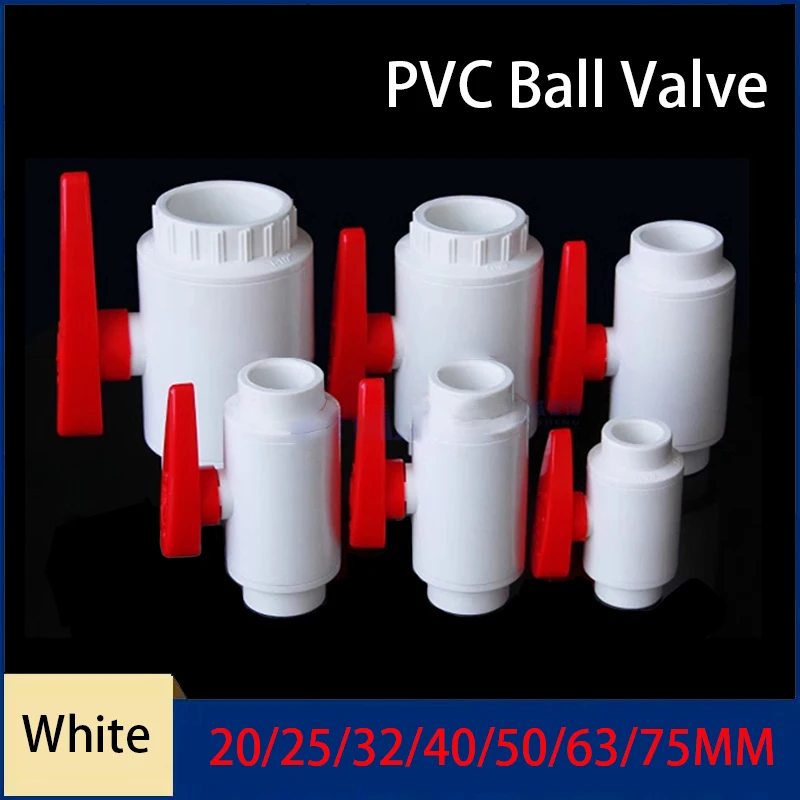 

1PC 20/25/32/40/50/63/75mm White PVC Ball Valve Pipe Socket Ball Valve Aquarium Fish Tank Connectors Fittings