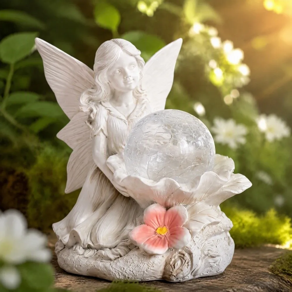Charming Solar Powered Resin Statue Premium Resin Soft Light Angel Figurine Sturdy Lovely Outdoor Decoration Lawn
