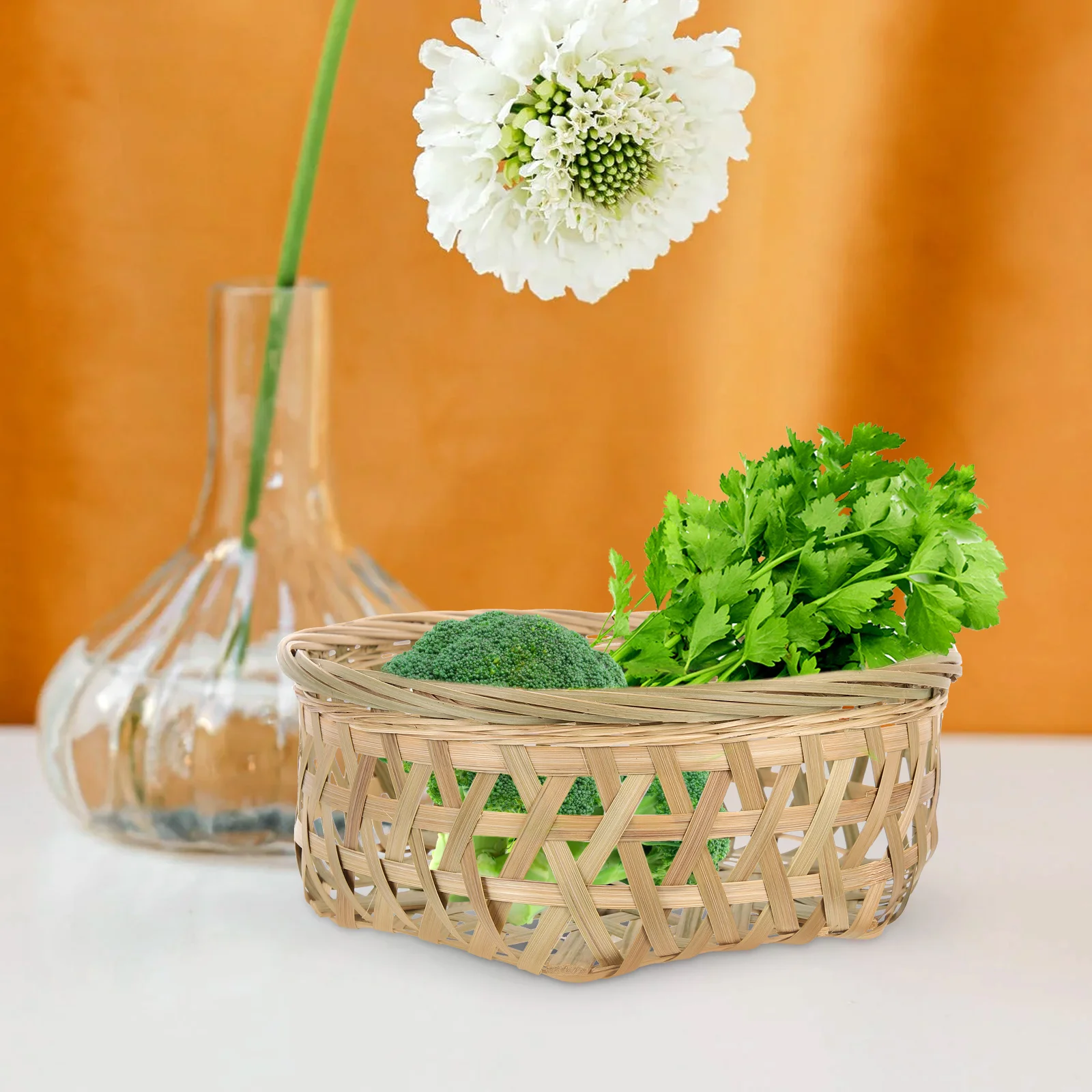 

Bamboo Woven Food Basket Home Use Safe Strong Long-Lasting Storage Container Snacks Fruits Picnic Decor 127