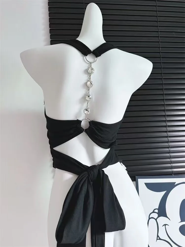 

Sexy Pure Desire Chain Strap Backless Vest with Padded cups and Sparkling Stone Decorations (Ready to Wear)