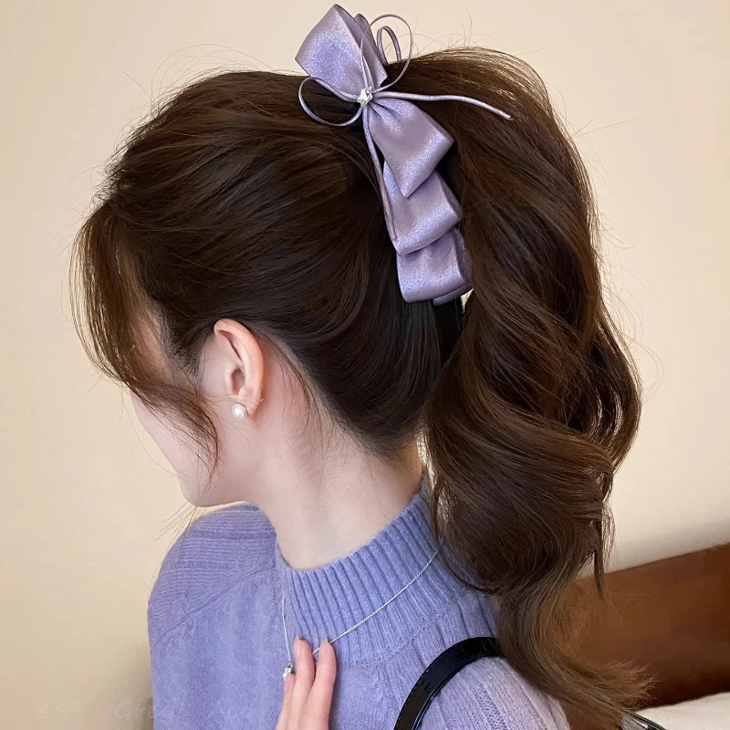 

Атласная заколка-банан с бантом для волос, элегантная женская заколка-краб, зажим для хвоста, аксессуар для волос, украшение для головы