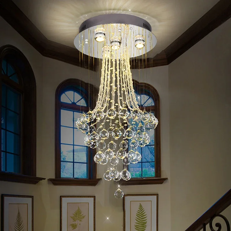 

Modern Crystal Staircase Chandelier For Living Room Lobby Luxury Cristal Ball Hanging Lamp Home Decor Led Indoor Light Fixture