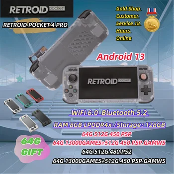 Retroid Pocket 4 Pro 4.7 inch Video Game 8G+128GB RP4 Handhelds Retro Player Android13 WiFi 6.0 Bluetooth Console PSP PS2 Gift