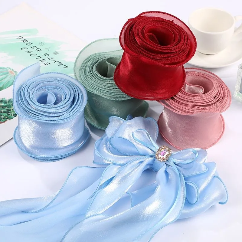 Large Roll Pearlescent Organza Hemming 6cm Human Fishtail Yarn Satin Hair Accessories Handmade DIY Bow Wavy Silk Ribbon