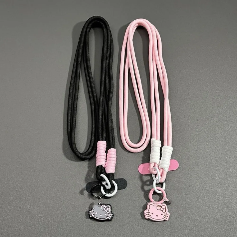 Hello Kitty Cartoon Cute KT Cat Phone Hanging Strap Adjustable Woven Wrist Pendant Weaving Multifunctional Camera Bracelet Rope