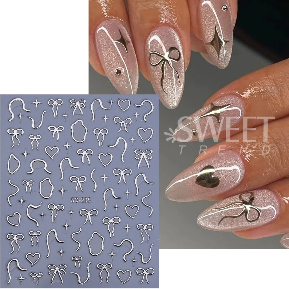 4 pezzi adesivi per unghie bowknot Y2K fiocco amore stella linee irregolari design autoadesivo decalcomanie per unghie forniture per manicure fai da te decorazione