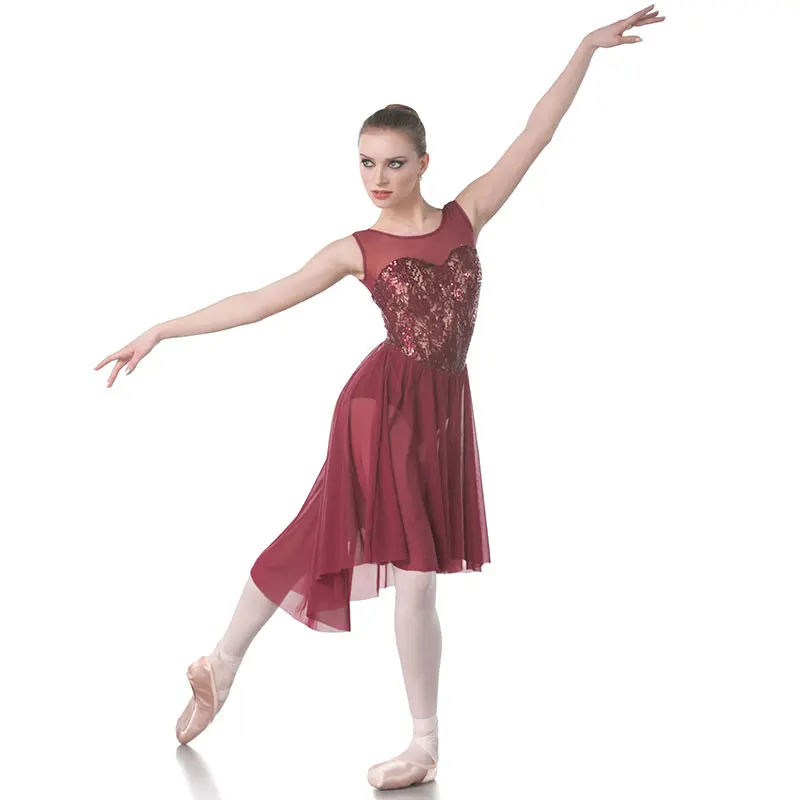 

18418 Adult Girls Ballet Dance Costume Sequin Lace Lyrical&Contemporary Dance Costume Stage Performance Dress 7 Colors Available