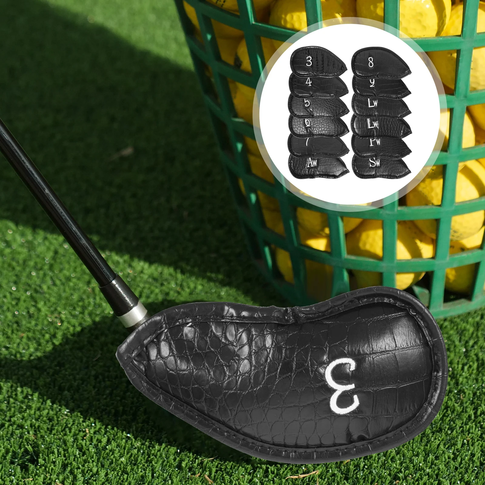 

12 Pcs Golf Club Cover Headcovers Protective Accessories Golfs Club Protector PU Material Dust Proof Elastic Static