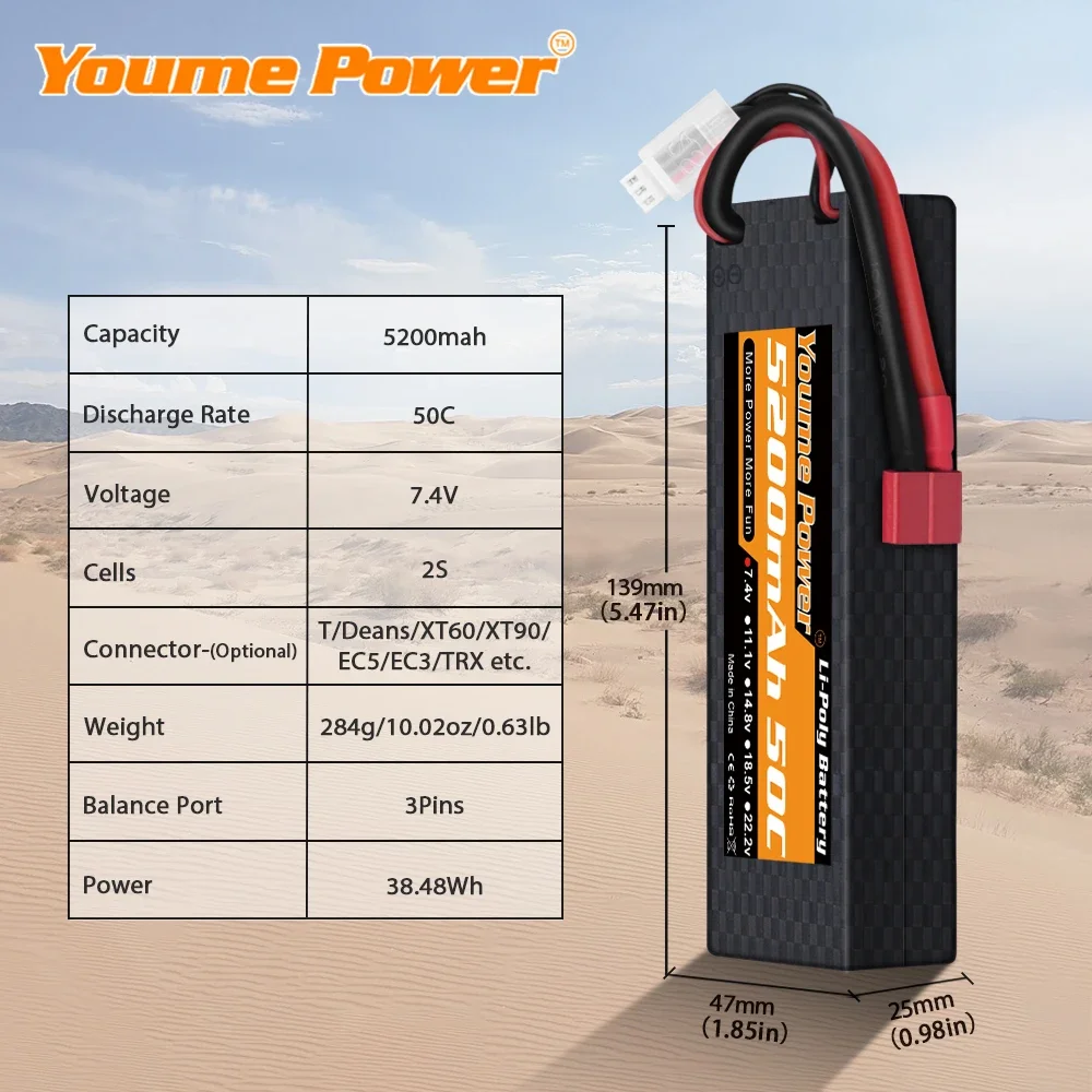 Youme 2S 3S 4S 6S Lipo Battery 3300mah 4500mah 5200mah 6200mah 6500mah 60C T Deans XT60 For FPV Airplanes Heli Car RC Parts