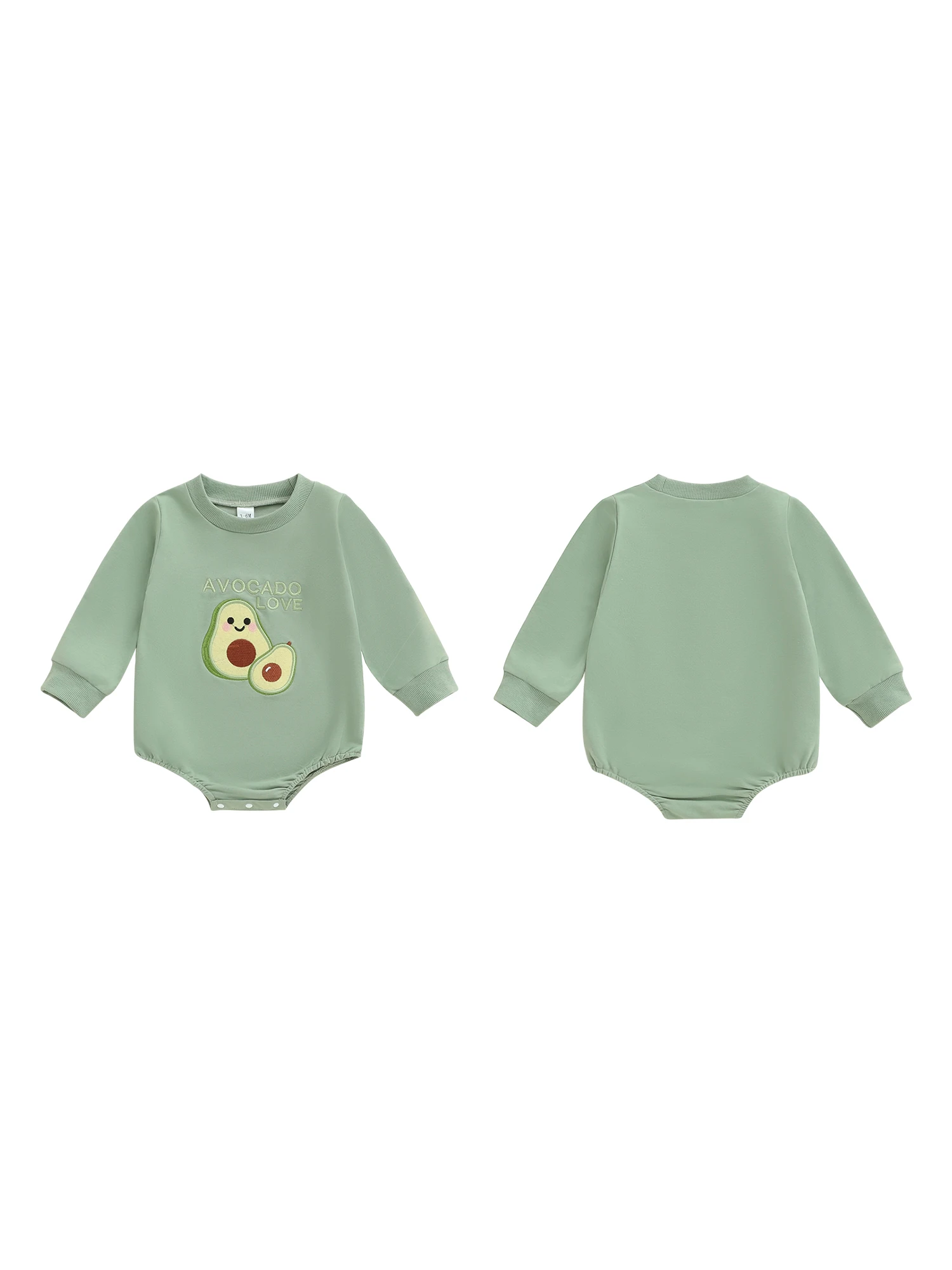 

Infant Boy Jumpsuit Stylish Long Sleeve Avocado Print Crew Neck Romper for Cozy Everyday Wear in Autumn