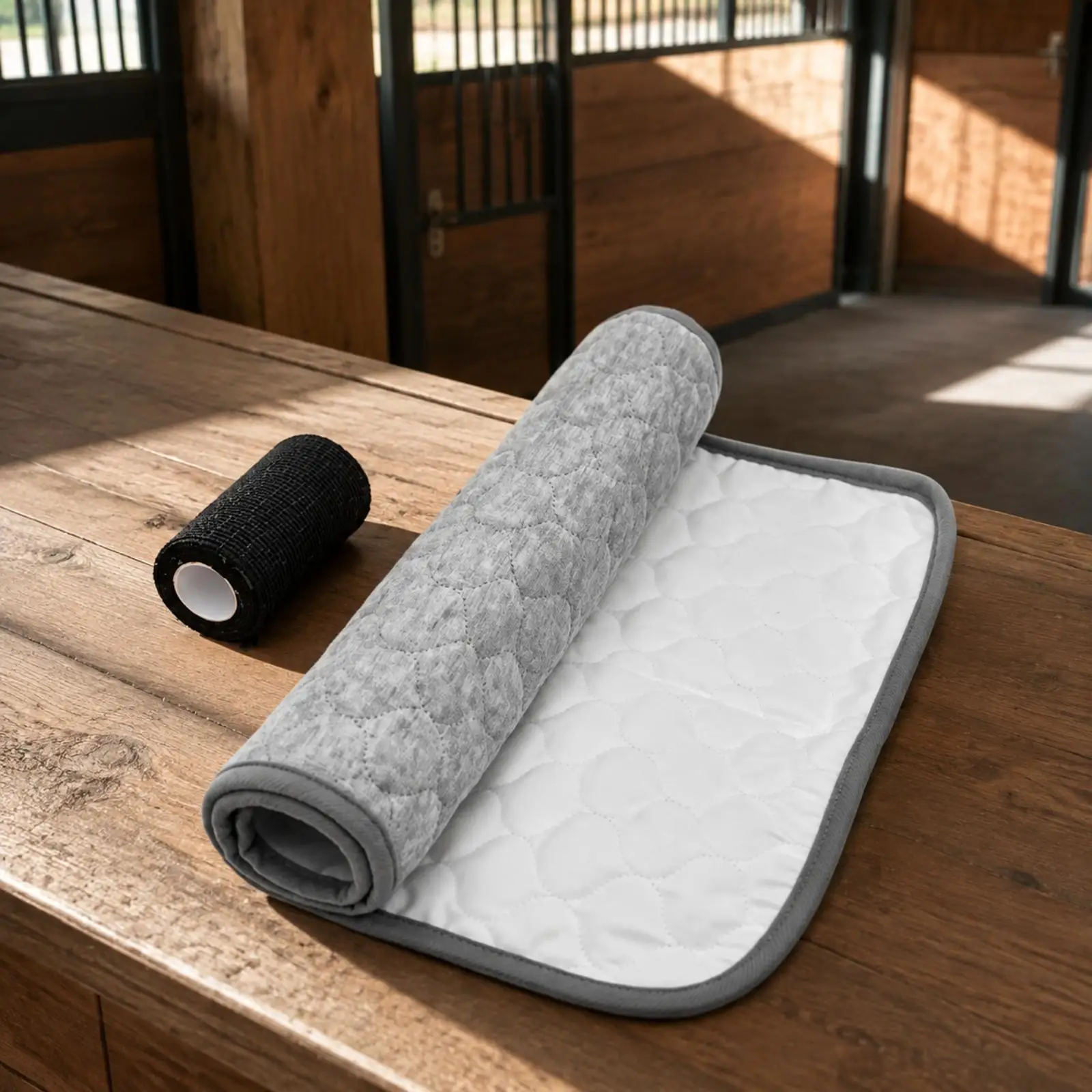 Quilted Horse Leg Pad with Self-Adhering Bandage Lightweight Horse Leg Protection Pad with Wrap Flexible Supportive