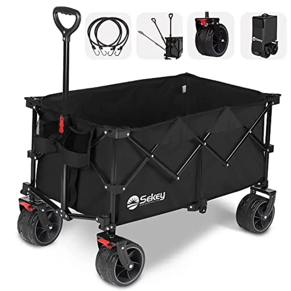 Collapsible Heavy Duty Utility Wagon with Big All-Terrain Wheels 330lbs Capacity Waterproof Oxford Fabric Two Cup Holders