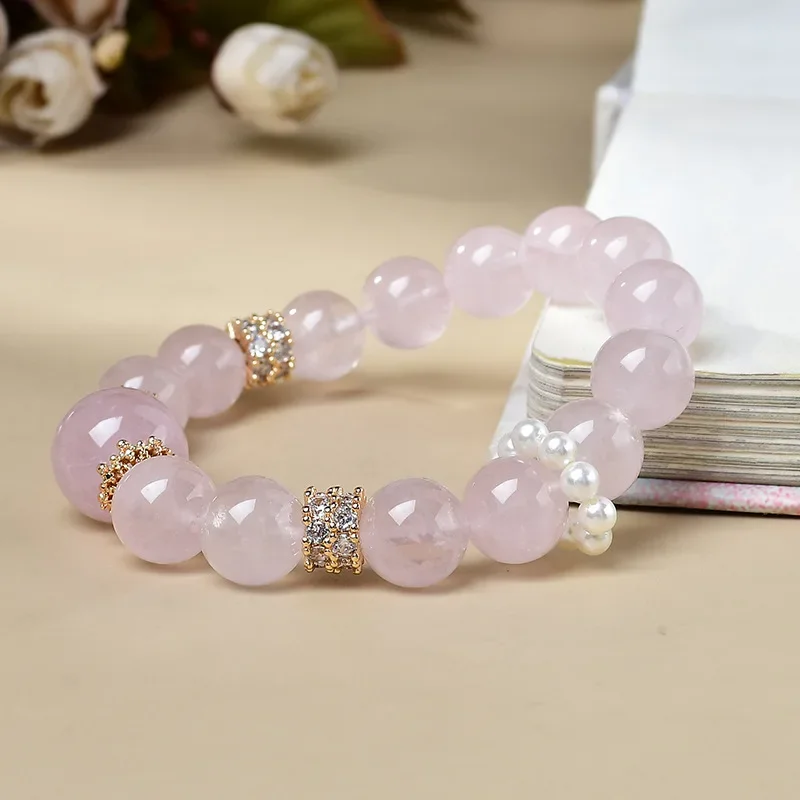 

New Chinese 12mm Natural Powder Crystal Bracelet Women's Light Luxury Fashion Bracelet, Jewelry, Gifts