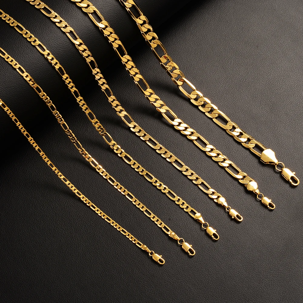 Bangrui 3mm 4mm 5mm 6mm 7mm 9mm 10mm Width Fashion Classic Gold Color Figaro Chain Link Chain Necklace Bracelet Men Jewelry Gift