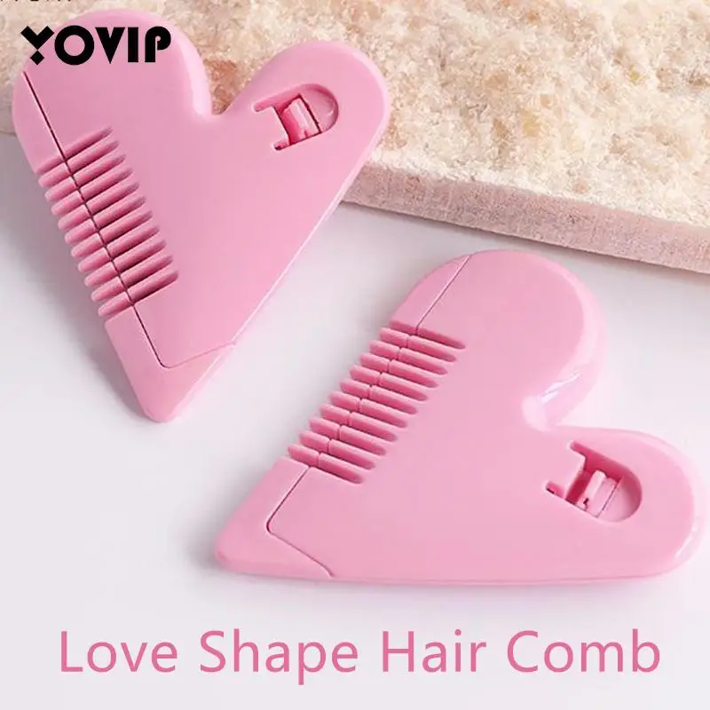 1 pçs rosa mini aparador de cabelo amor forma do coração pente de corte de cabelo remoção do cabelo do corpo escovas de cabelo púbico com lâminas