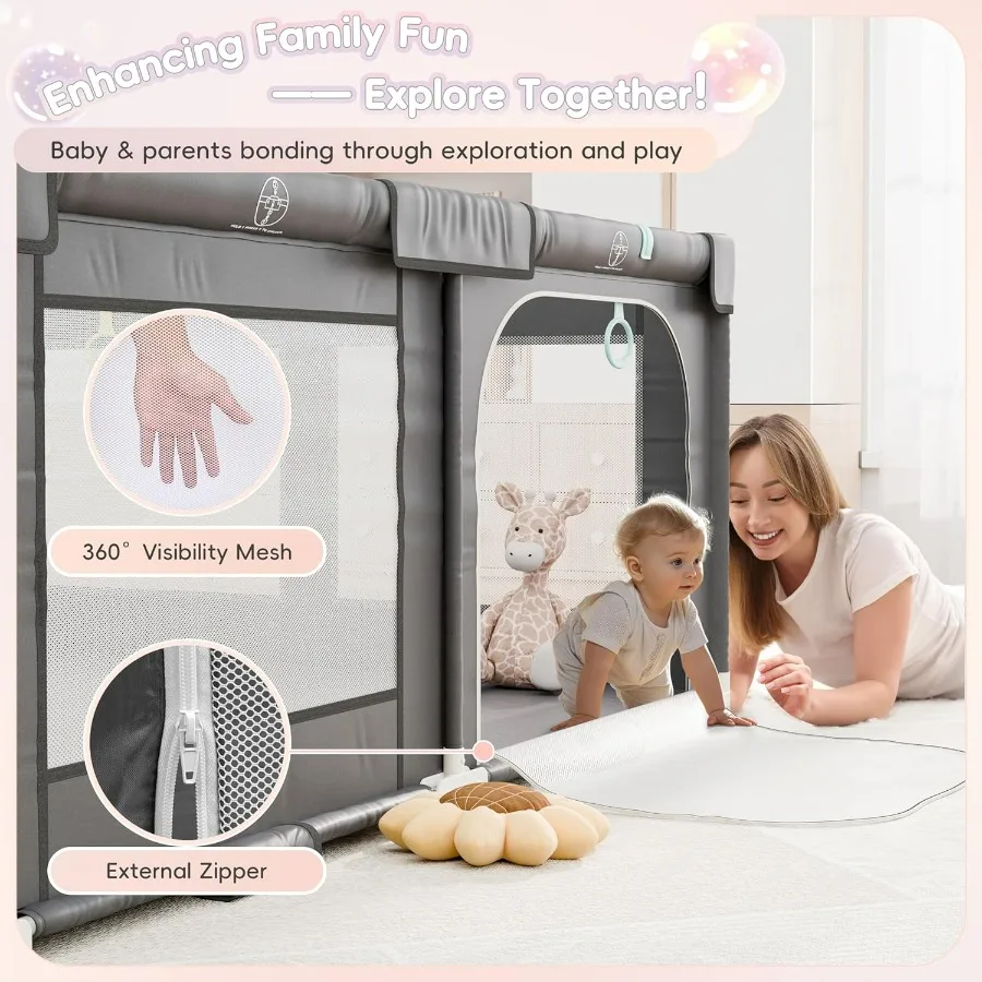 Box pieghevole 72 X 59 con borsa per il trasporto per uso interno ed esterno Cortile da gioco portatile per bambini con ventose antiscivolo Cerniera Ga