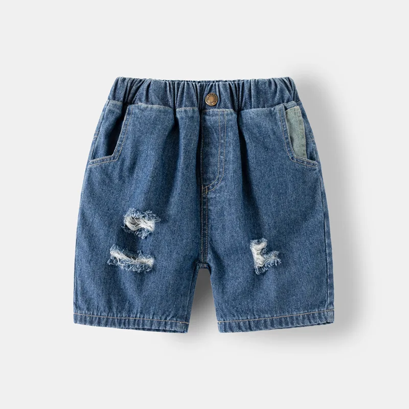 Boys' Denim Capri Shorts 2024 Summer Fashionable Kids' Mid-Length Pants Jeans , Suitable for Ages 3-8, Available in 2 Colors