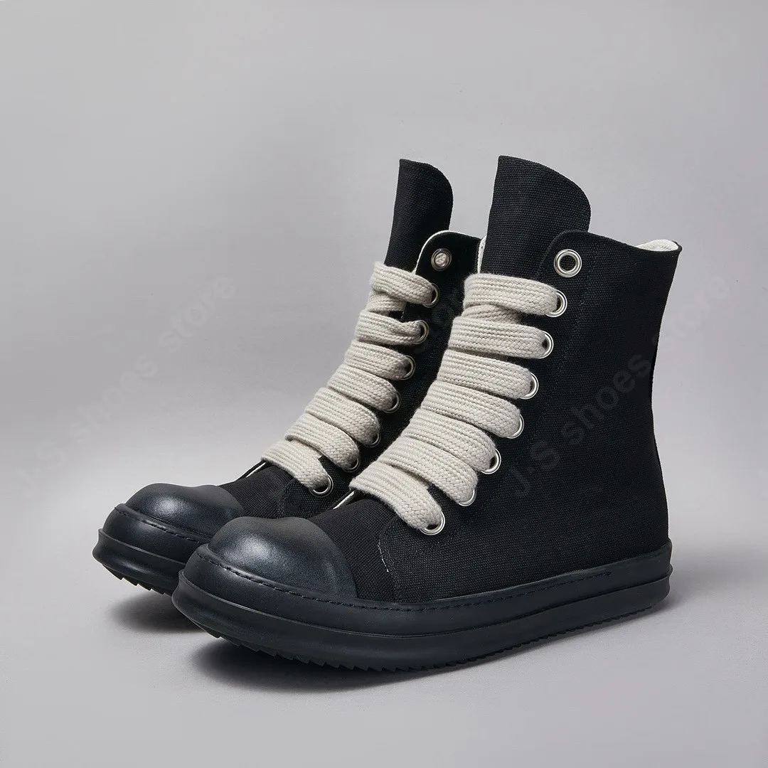 

Ricks Luxury Casual Black Canvas High Top Shoes Quality Men Shoe Owens Design Jumbo Laces Women Sneaker Thick-Sole Shoes Boots