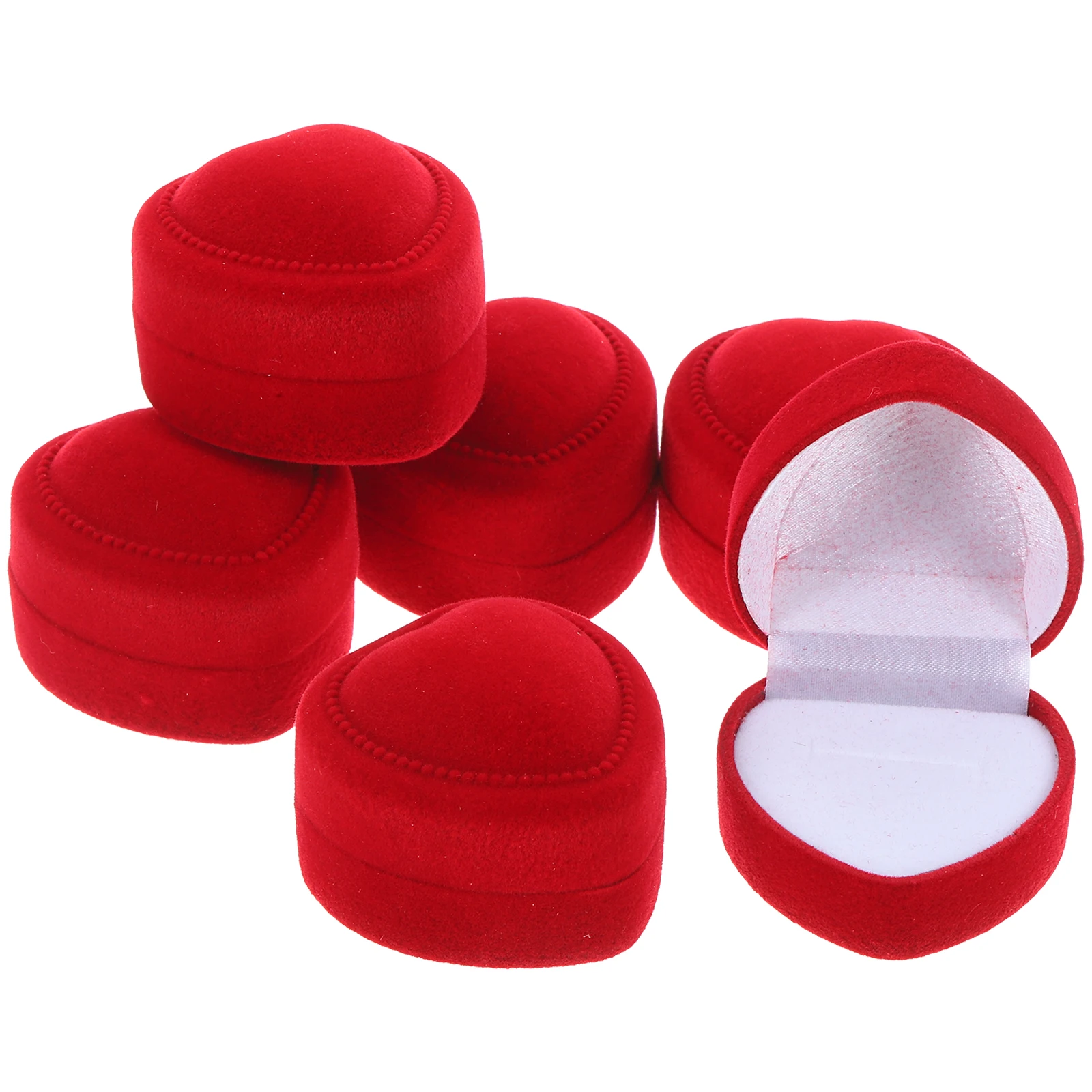 

6pcs Heart Shaped Jewelry Box Red White Lining Portable Ring Case Bride Gift Bridal Shower Valentine Holder Organizer Storage
