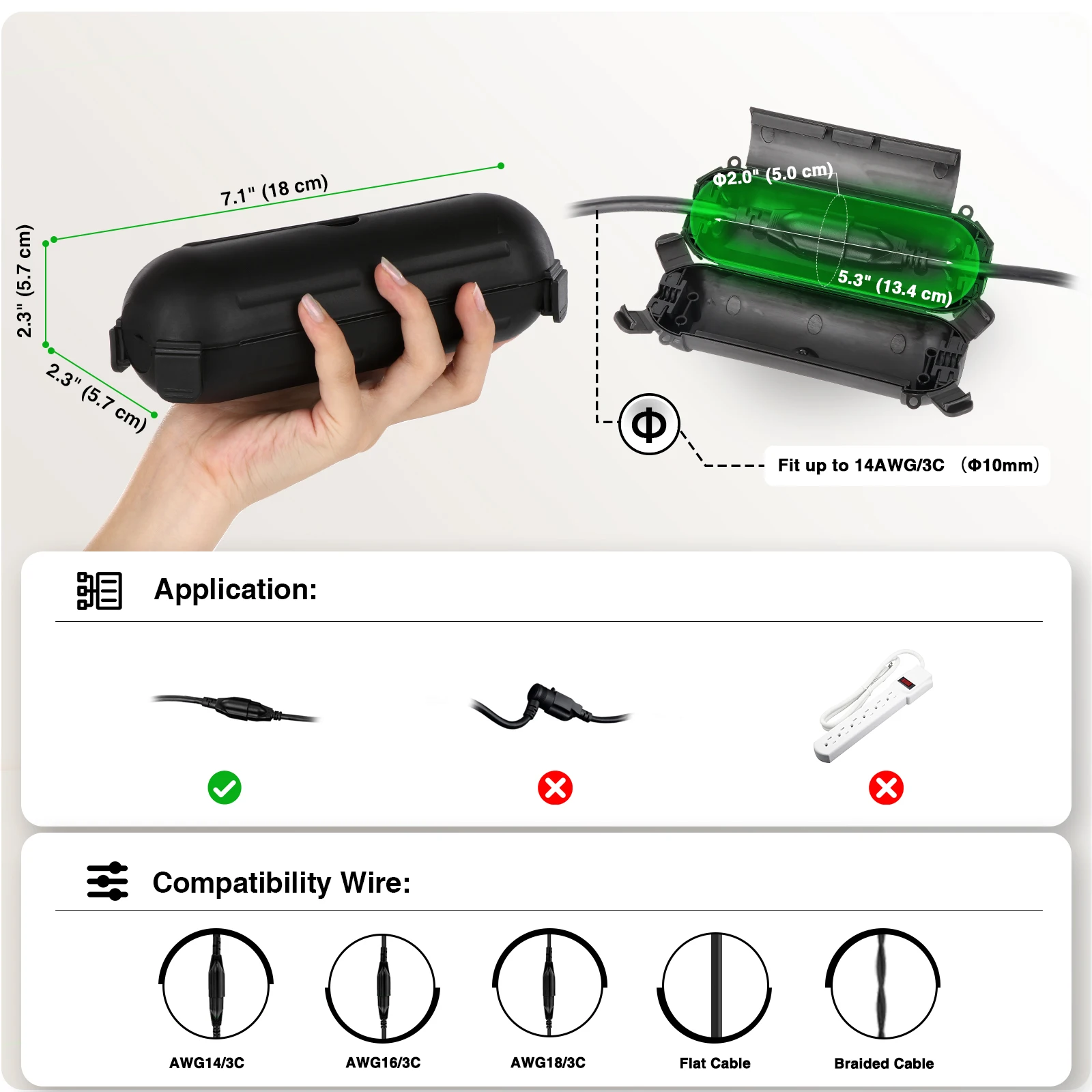 Coperture scudi impermeabili per scatole elettriche esterne piccole con 1 protezione per cavo di prolunga esterno di dimensioni compatte per spina/striscia di alimentazione